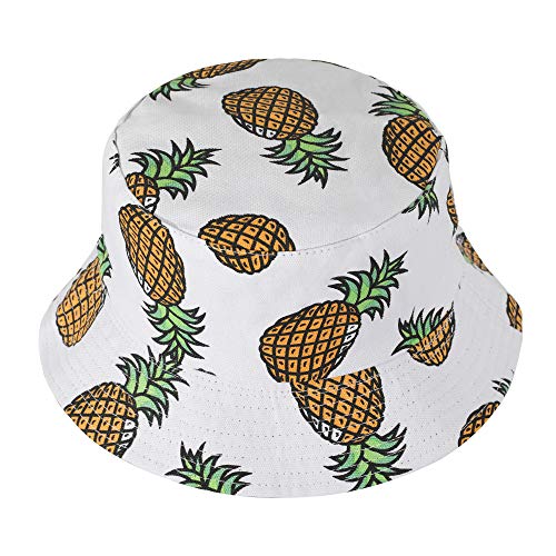 ZLYC Unisex Cute Print Bucket Hat Summer Travel Fisherman Cap for Women Men Teens (Pineapple White) - Image 1