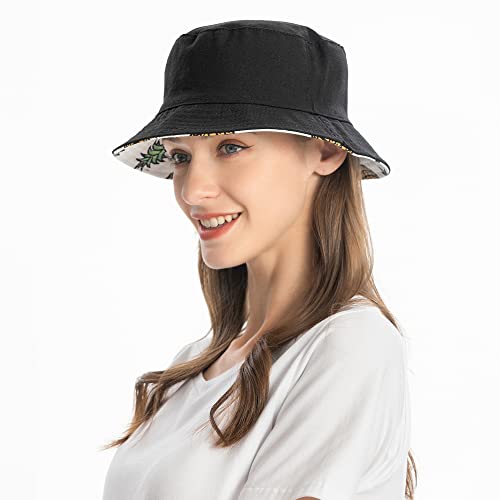 ZLYC Unisex Cute Print Bucket Hat Summer Travel Fisherman Cap for Women Men Teens (Pineapple White) - Image 4
