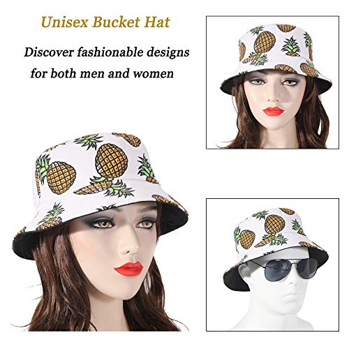 ZLYC Unisex Cute Print Bucket Hat Summer Travel Fisherman Cap for Women Men Teens (Pineapple White) - Image 5
