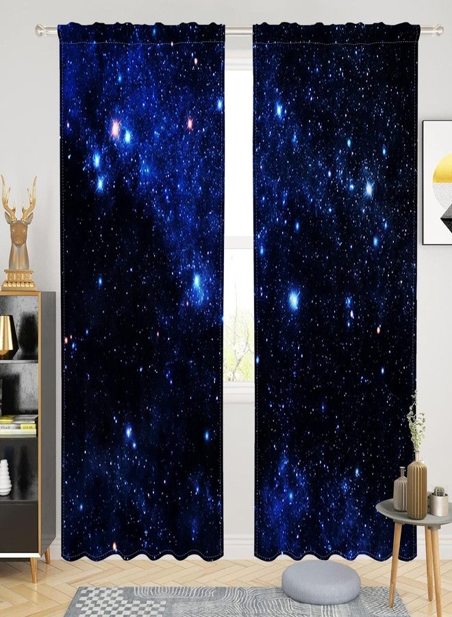 Renaiss 42 x 84 Inch Galaxy Curtains Space Nebula Universe Fantasy Star Curtains Light Filtering Rod Pocket Curtain for Kids Boy Bedroom Decor Space Theme Curtain Drapes Heavy Linen 2 Panels - Image 1