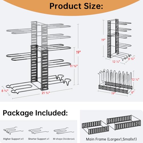MUDEELA Pots and Pans Organizer Rack under Cabinet 8-Tiers Adjustable Pot Rack with 3 DIY Methods, Expandable 11.65'' to 19" Pot Lid Organizer for Kitchen Pantry Cabinet Organization and Storage - Image 3