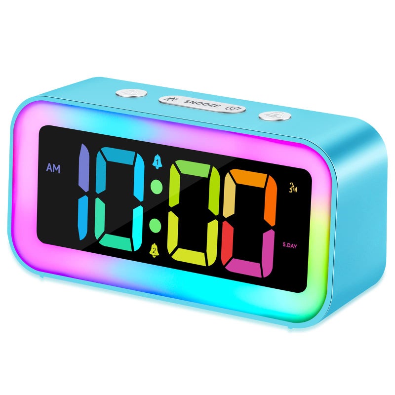 Cadmos Loud Alarm Clock for Bedrooms with Dynamic RGB Night LightHeavy Sleepers AdultsDual AlarmDimmerUSB ChargerSmall Bedside Digital Clock with Led Display for KidsTeensSeniors Blue