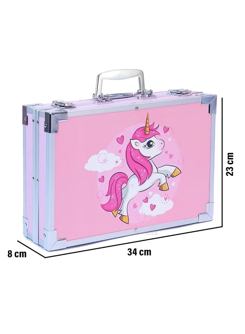 مجموعة أدوات فنية جديدة مكونة من 145 قطعة لرسم يونيكورن للأطفال والبنات والأولاد والمراهقين، علبة خشبية لأدوات الرسم الفنية، أقلام تلوين وأقلام تلوين للفنانين والأطفال - Image 4