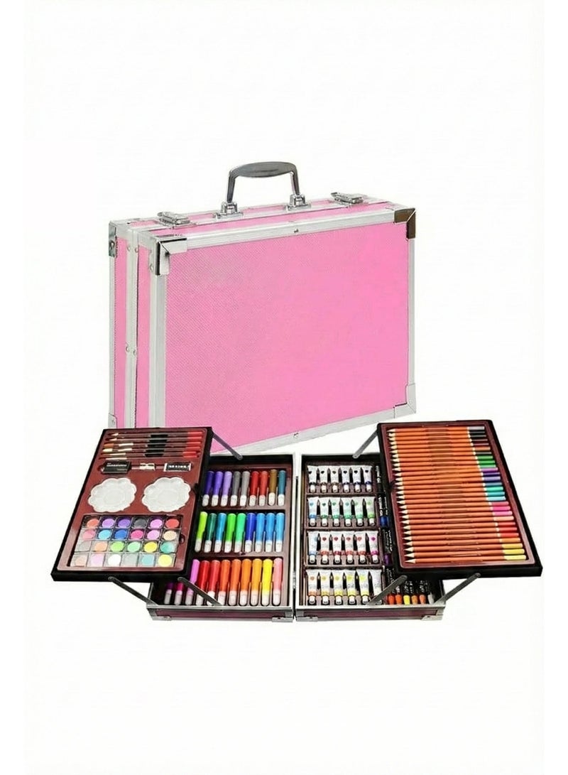 مجموعة أدوات فنية جديدة مكونة من 145 قطعة لرسم يونيكورن للأطفال والبنات والأولاد والمراهقين، علبة خشبية لأدوات الرسم الفنية، أقلام تلوين وأقلام تلوين للفنانين والأطفال - Image 1