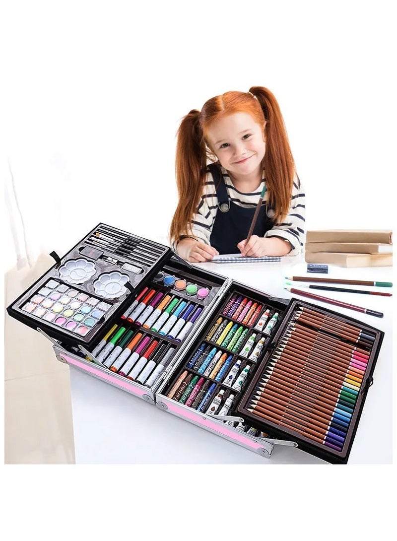 مجموعة أدوات فنية جديدة مكونة من 145 قطعة لرسم يونيكورن للأطفال والبنات والأولاد والمراهقين، علبة خشبية لأدوات الرسم الفنية، أقلام تلوين وأقلام تلوين للفنانين والأطفال - Image 2