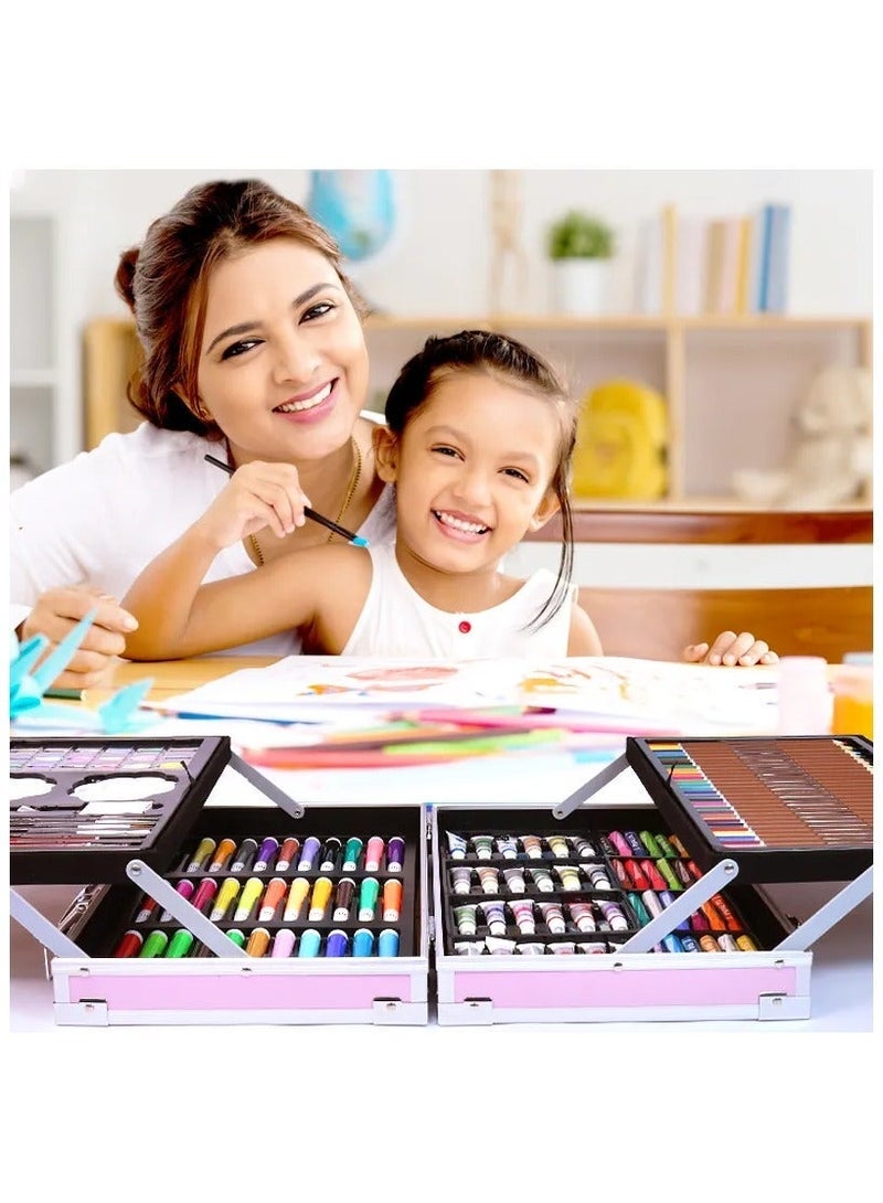مجموعة أدوات فنية جديدة مكونة من 145 قطعة لرسم يونيكورن للأطفال والبنات والأولاد والمراهقين، علبة خشبية لأدوات الرسم الفنية، أقلام تلوين وأقلام تلوين للفنانين والأطفال - Image 3