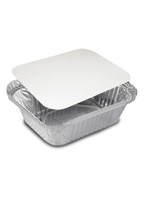 Silver Aluminum Foil Container With Lid For Food Storage Box 450 ml Pack Of 50