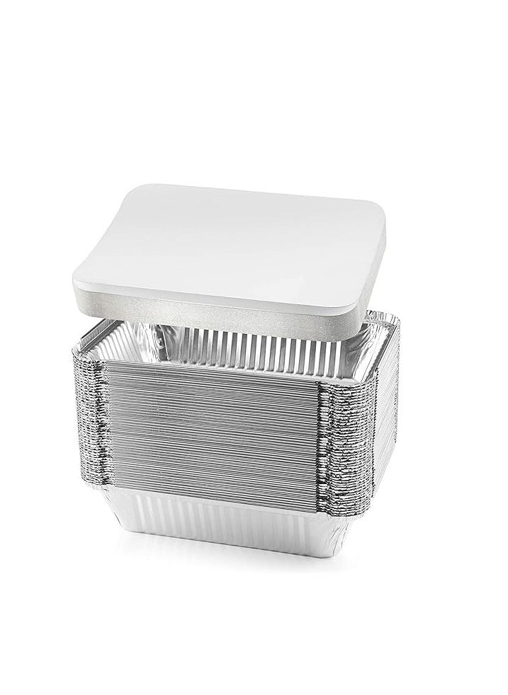 Silver Aluminum Foil Container With Lid For Food Storage Box 450 ml Pack Of 50