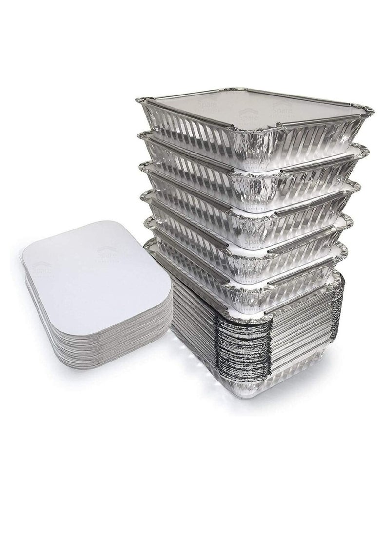 Silver Aluminum Foil Container With Lid For Food Storage Box 450 ml Pack Of 50