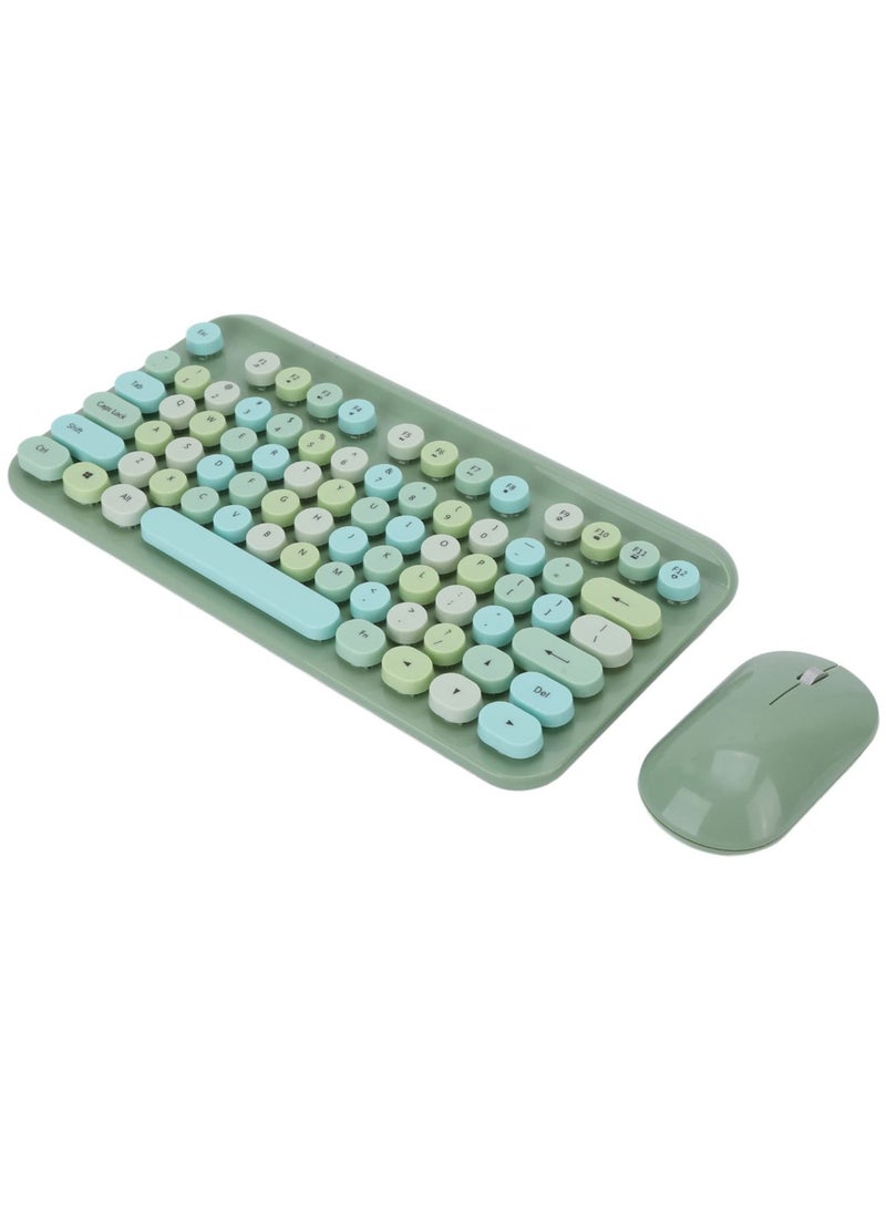 Green Tiger Wireless Keyboard and Mouse Combo, 75 Keys Retro Typewriter Flexible Keyboard with Round Keycaps, Mixed Color 2.4G USB Cute Keyboard Mouse Set for Laptop, PC(Green) - Image 1