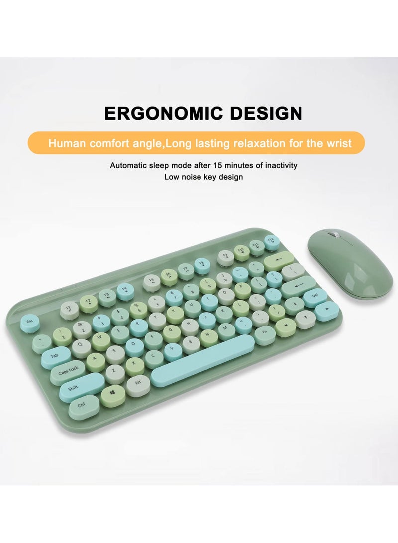 Green Tiger Wireless Keyboard and Mouse Combo, 75 Keys Retro Typewriter Flexible Keyboard with Round Keycaps, Mixed Color 2.4G USB Cute Keyboard Mouse Set for Laptop, PC(Green) - Image 5