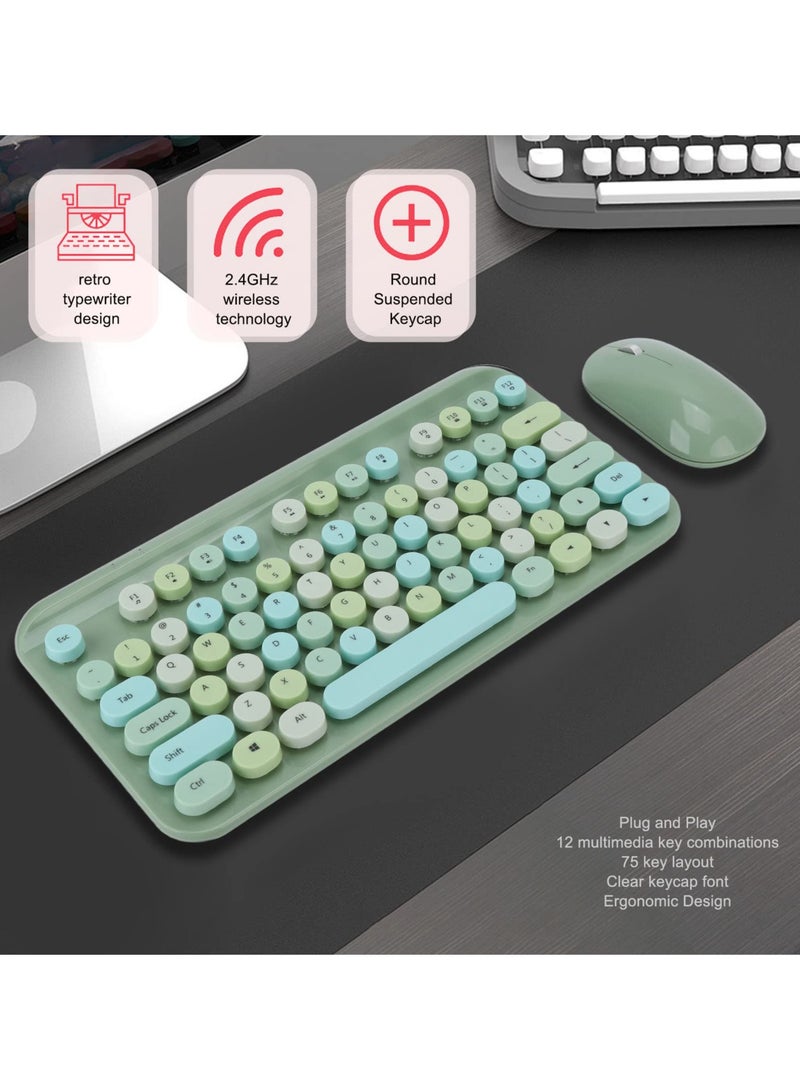 Green Tiger Wireless Keyboard and Mouse Combo, 75 Keys Retro Typewriter Flexible Keyboard with Round Keycaps, Mixed Color 2.4G USB Cute Keyboard Mouse Set for Laptop, PC(Green) - Image 4