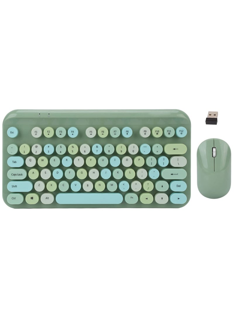 Green Tiger Wireless Keyboard and Mouse Combo, 75 Keys Retro Typewriter Flexible Keyboard with Round Keycaps, Mixed Color 2.4G USB Cute Keyboard Mouse Set for Laptop, PC(Green) - Image 2