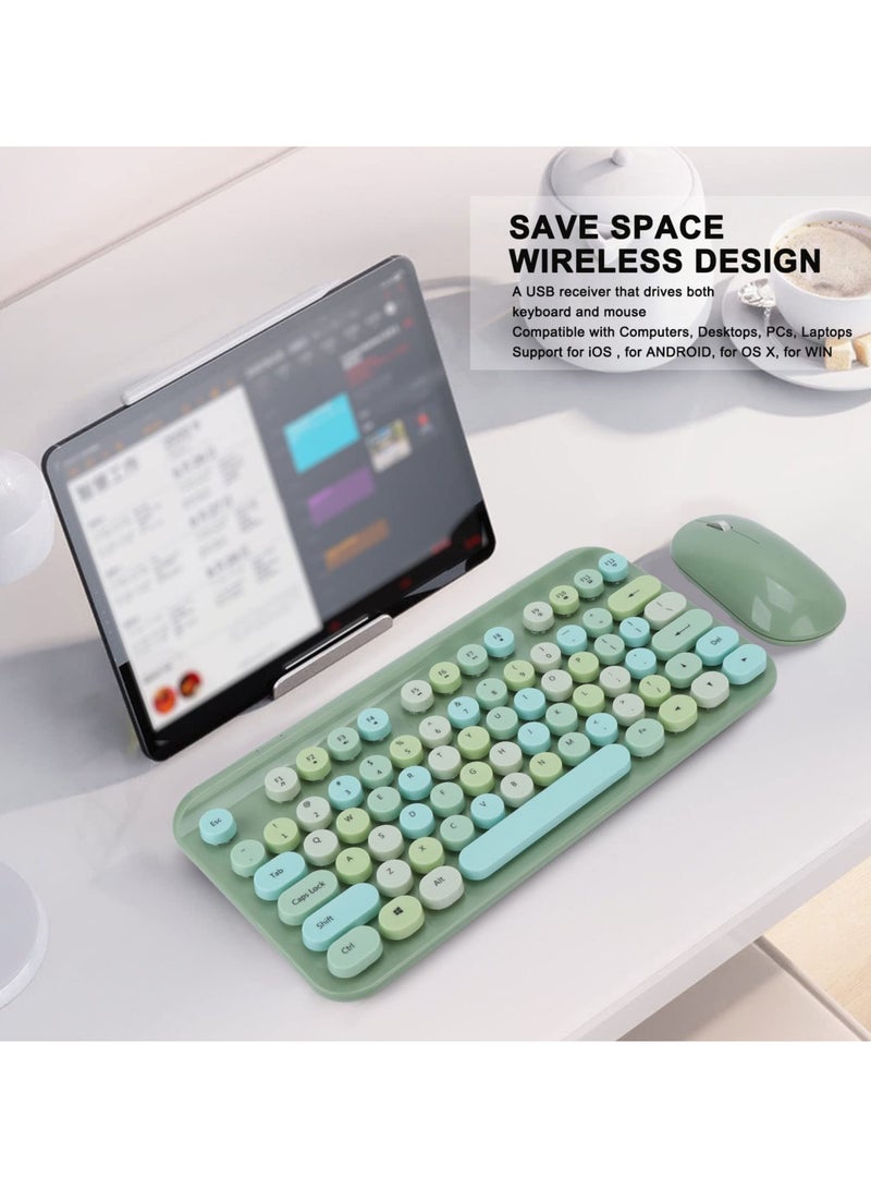 Green Tiger Wireless Keyboard and Mouse Combo, 75 Keys Retro Typewriter Flexible Keyboard with Round Keycaps, Mixed Color 2.4G USB Cute Keyboard Mouse Set for Laptop, PC(Green) - Image 3