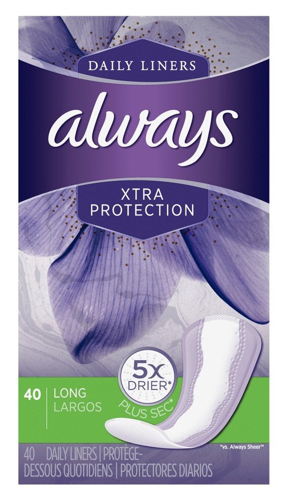 Always Dailies Xtra Protection Long Liners Unscented 40 Count