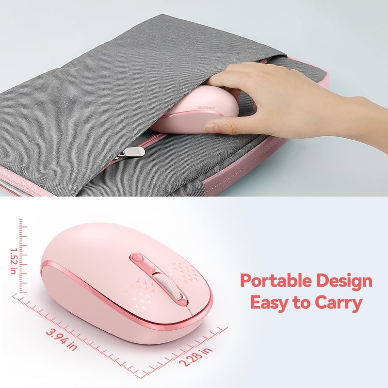 TECKNET Wireless Mouse, 2.4G Quiet Computer Mouse with USB Receiver, 4 Buttons Portable Cordless Mice for Chromebook, Laptop, PC, Mac, 800/1200/1600 DPI - Pink - Image 4