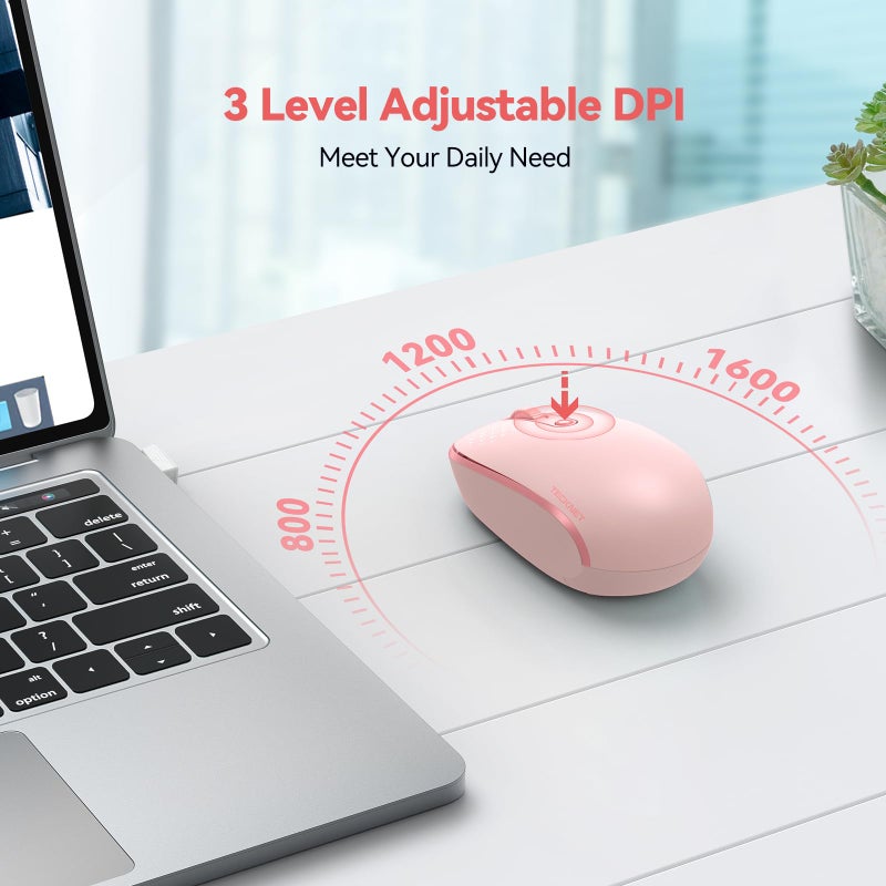 TECKNET Wireless Mouse, 2.4G Quiet Computer Mouse with USB Receiver, 4 Buttons Portable Cordless Mice for Chromebook, Laptop, PC, Mac, 800/1200/1600 DPI - Pink - Image 5