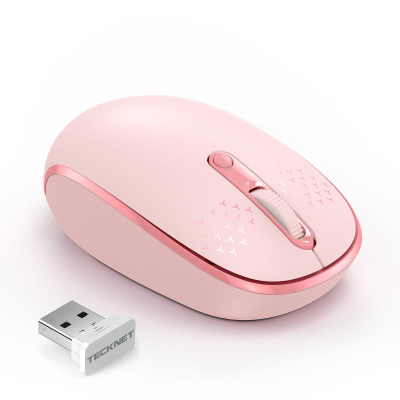 TECKNET Wireless Mouse, 2.4G Quiet Computer Mouse with USB Receiver, 4 Buttons Portable Cordless Mice for Chromebook, Laptop, PC, Mac, 800/1200/1600 DPI - Pink - Image 1