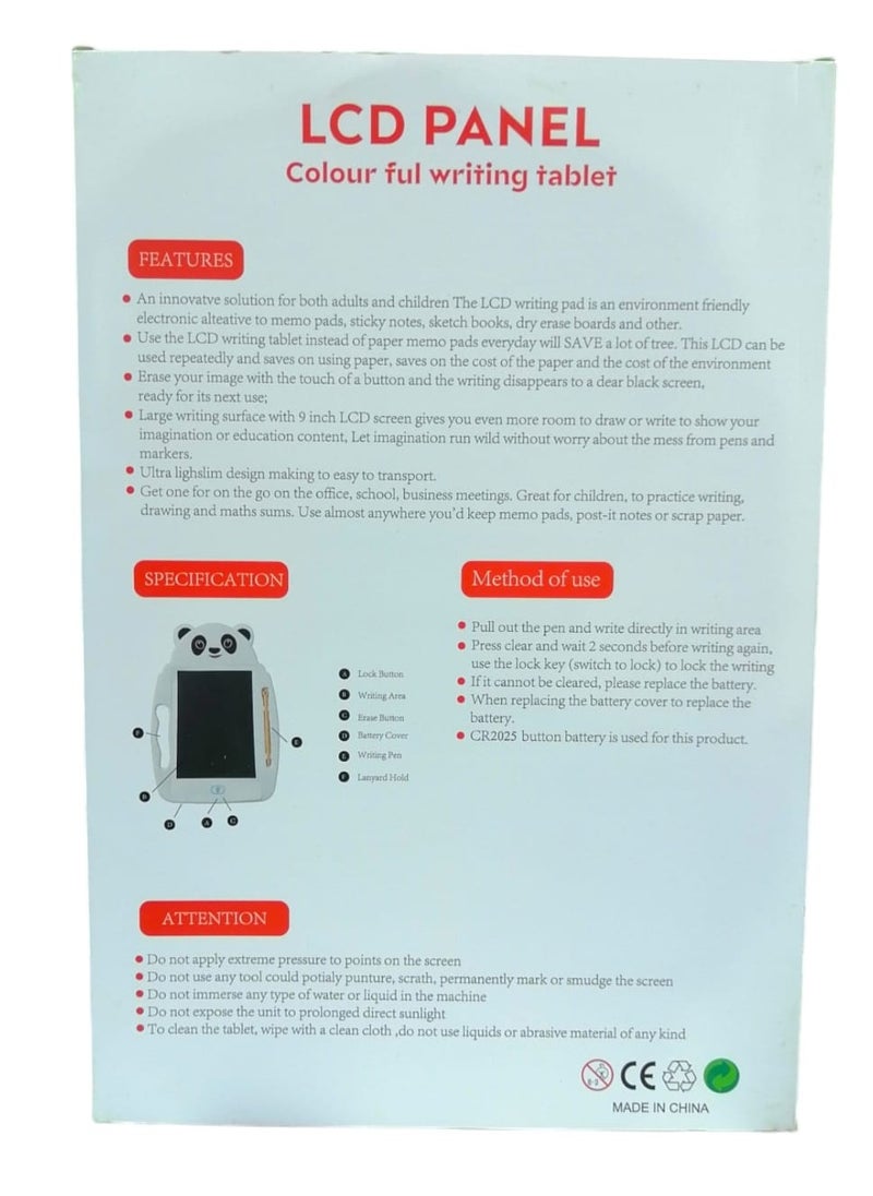 LCD - Kids Pressure Sensitive LCD Writing Tablet Ergonomic Writing Tablet with Bear Pen 9 Inch Pink/White - Image 1