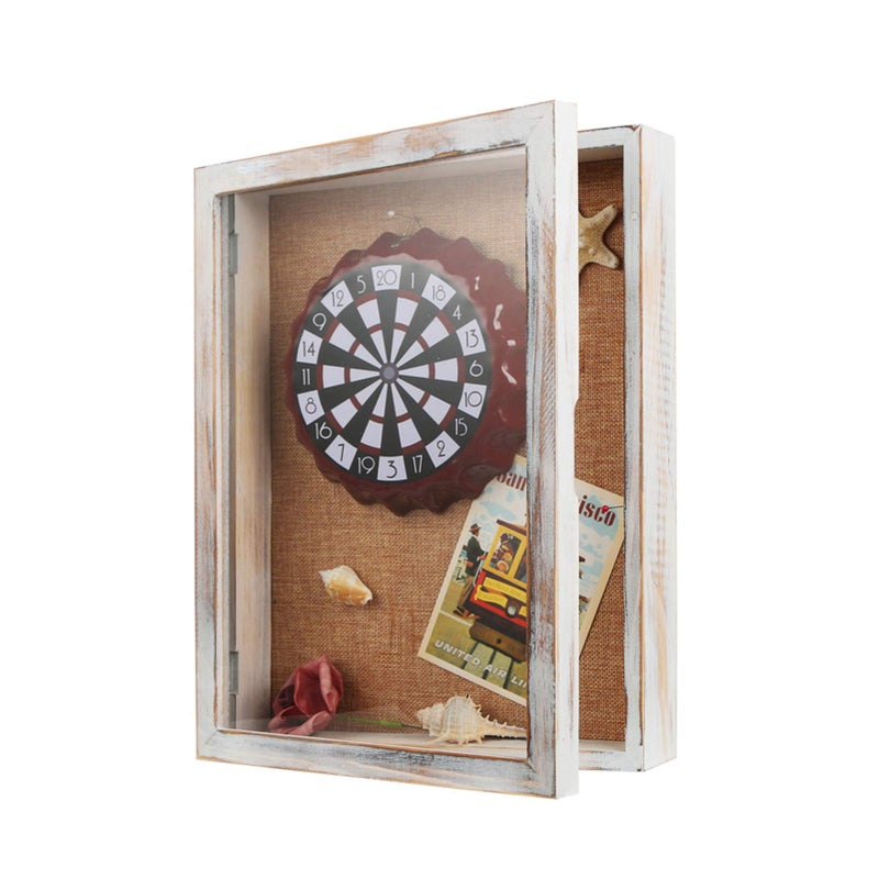 BECTSBEFF BECTSBEFF 11x14 Shadow Box Large Shadow Box Frame with Door Flowers Shadow Box Display Case with Hinge Solid Wood Memory Box for Memorabilia Photos Awards Medals  Distressed White 