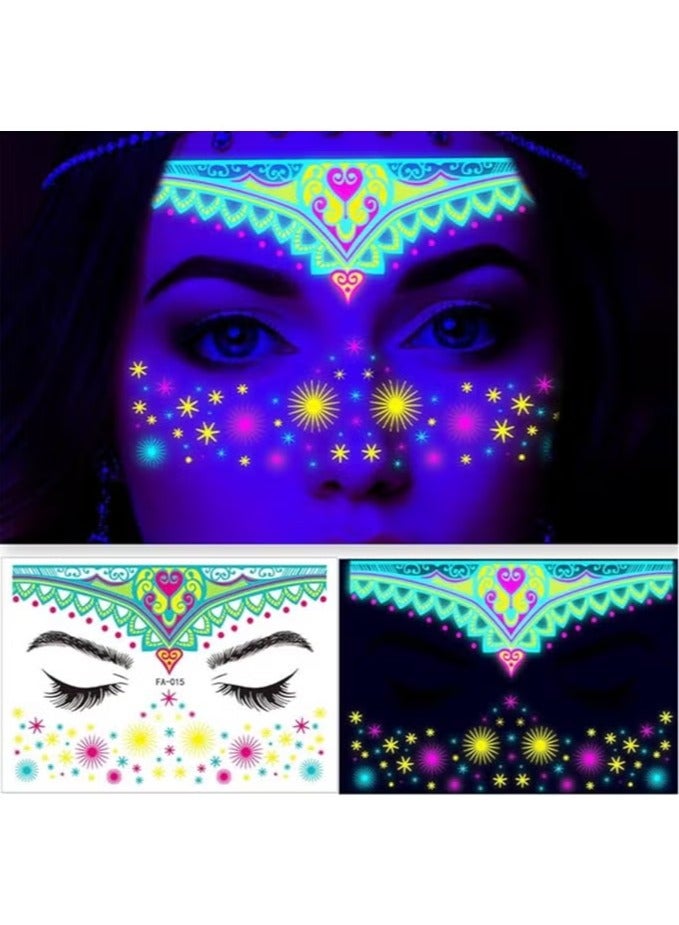8-Piece Luminous Face Tattoo Stickers Body Glow in the Dark Fluorescent Face Rhinestone Temporary UV Neon Mask - Image 4