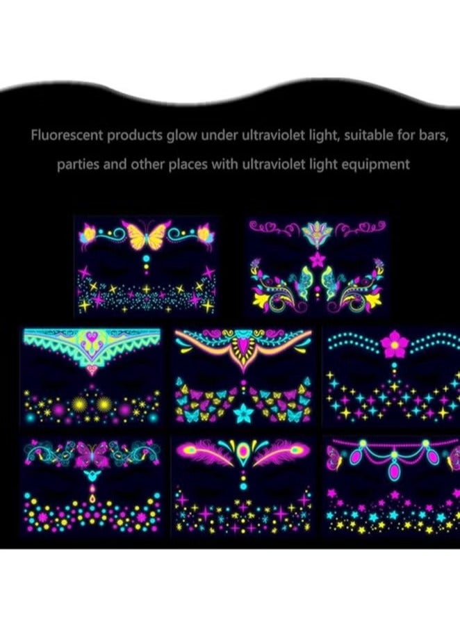 8-Piece Luminous Face Tattoo Stickers Body Glow in the Dark Fluorescent Face Rhinestone Temporary UV Neon Mask - Image 2