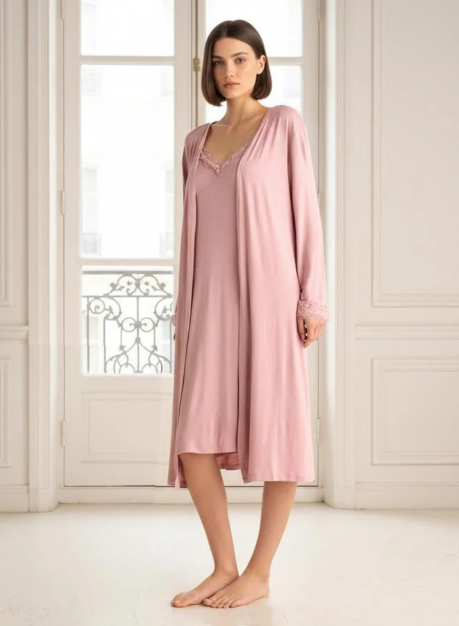 Splash FAV Night Dress with Robe Sleeveless Lace Detail