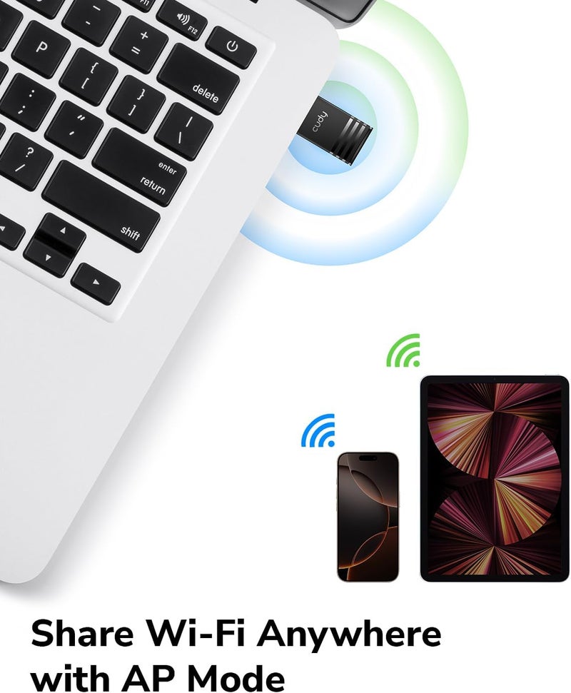 cudy محول واي فاي AC1300 USB 3.0 لجهاز الكمبيوتر، دونجل واي فاي USB، 5GHz، USB 3.0، محول لاسلكي لسطح المكتب/اللاب توب، متوافق مع ويندوز 7/8/8.1/10/11، ماك OS 10.6～10.15.3، لينوكس، WU1300S - Image 4