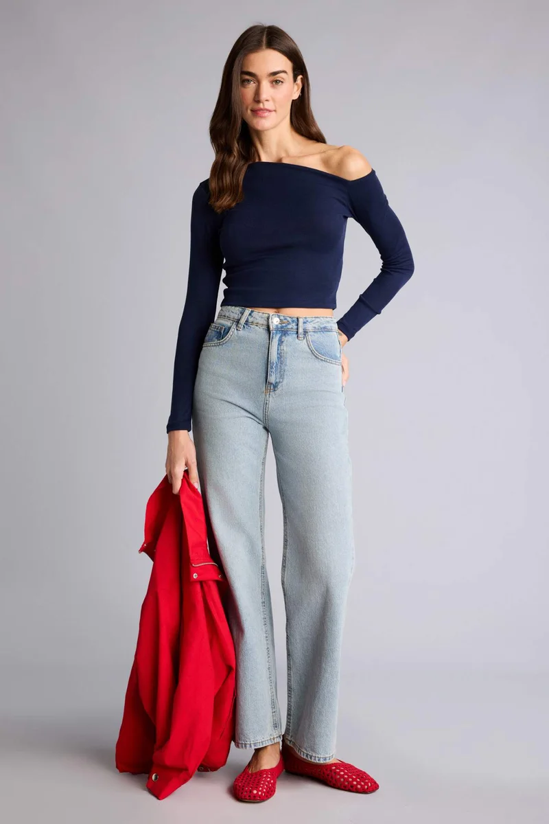 ديفاكتو Slim Fit One Shoulder Ribbed T-Shirt
