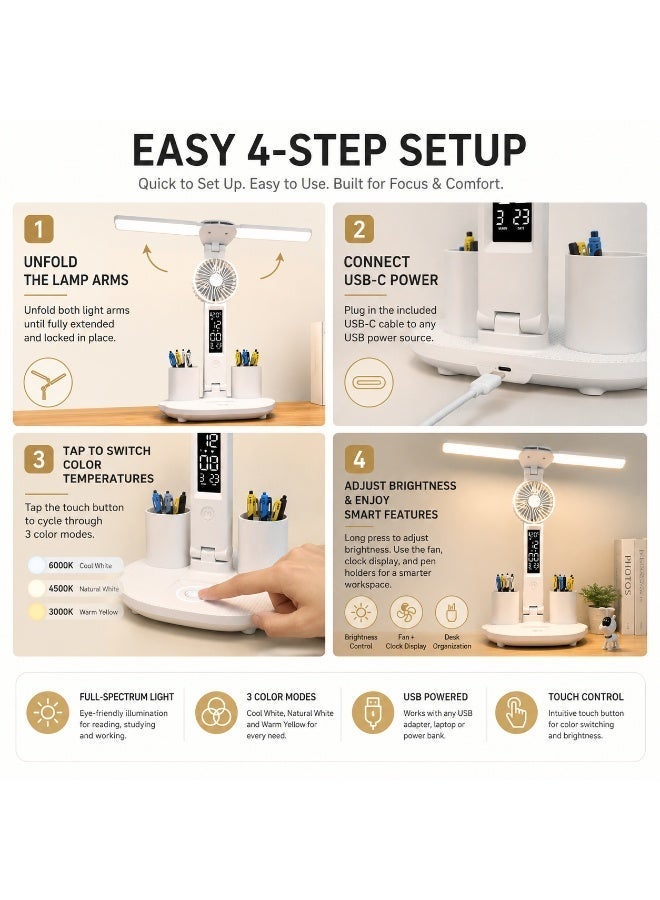 GroveMade Led Eye Caring Desk Lamp for Kids & Students, Full Spectrum Study Table Lamp with Adjustable Brightness, USB Reading Light for Bedroom, Dorm & Home Office - Image 4