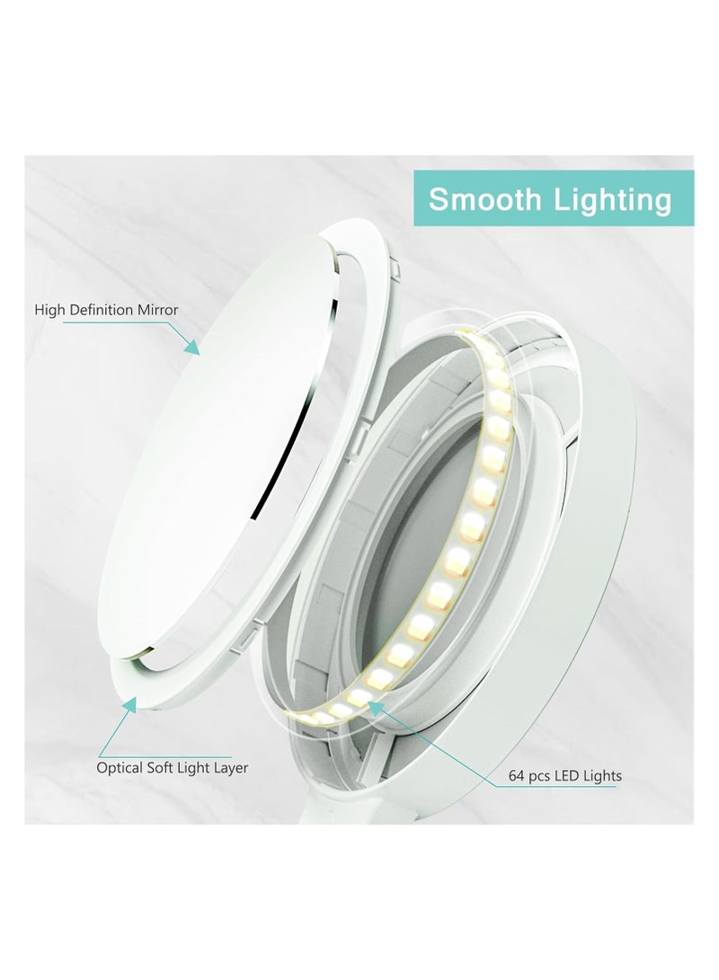 SYOSI مرآة تجميل محمولة قابلة لإعادة الشحن للسفر، مرآة مكبرة مع إضاءة، مرآة تجميل مضاءة مزدوجة الجوانب 10X/1X، مع 3 ألوان إضاءة، شاشة لمس قابلة للتعتيم، مرآة تجميل - Image 3