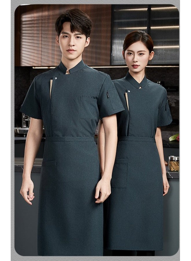 NIBEMINENT Chef Overalls Short Sleeve Spring and Summer Thin Breathable Hotel Restaurant Dining Kitchen Stain-Resistant Chef Uniform Workwe  - Image 1