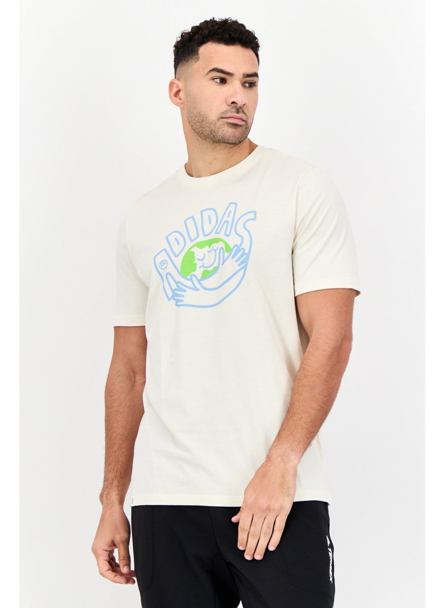 Adidas Men Sportswear Fit Short Sleeves Outdoor T-Shirt, Cream  - Image 1