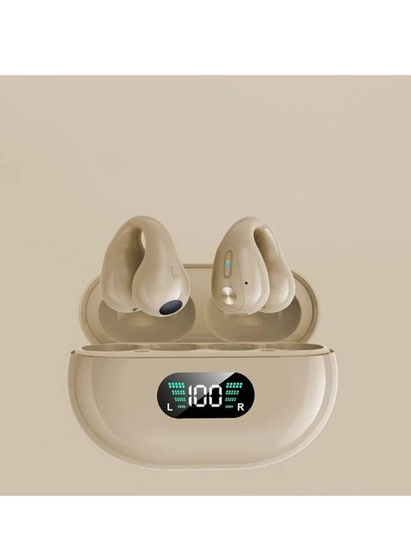 هاي هونور سماعة رأس لاسلكية تعمل بتقنية البلوتوث، سماعة رأس لاسلكية بتوصيل العظام، شريحة بلوتوث 5.3، عمر طويل للغاية، بطارية كبيرة، مناسبة للجري والتمارين الرياضية وركوب الدراجات، لون كاكي - Image 1