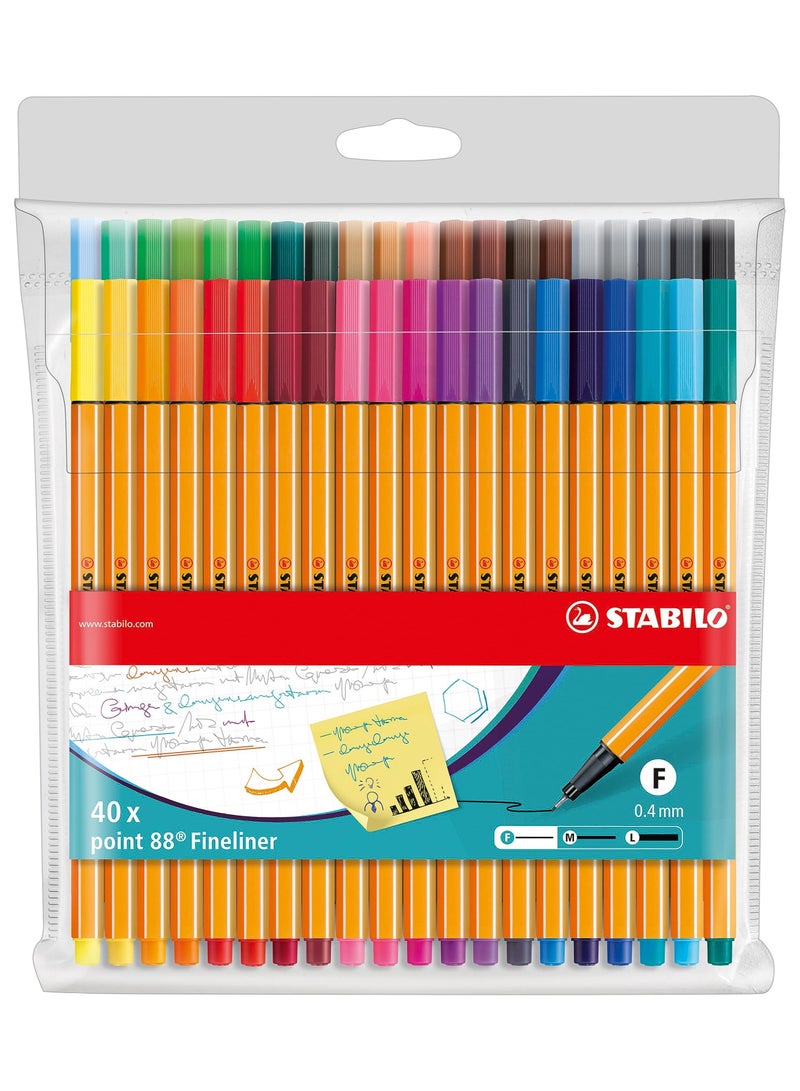 STABILO Fineliner Pen - point 88 Wallet of 40 Assorted Colours , Anti-Dry Out , for Journal Planner , Note , Drawing  - Image 1