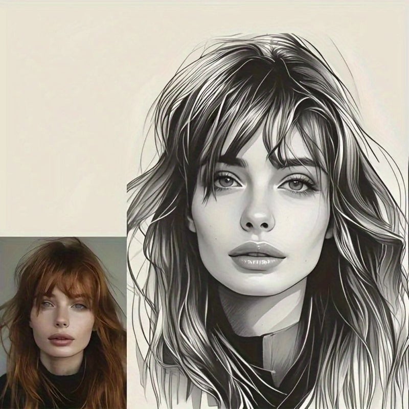 صورة شخصية فنية مخصصة برسم خطوط الفحم على قماش بحجم 11.81 × 11.81 بوصة بدون إطار - Image 2