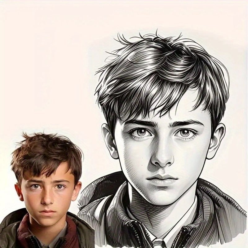 صورة شخصية فنية مخصصة برسم خطوط الفحم على قماش بحجم 11.81 × 11.81 بوصة بدون إطار - Image 1