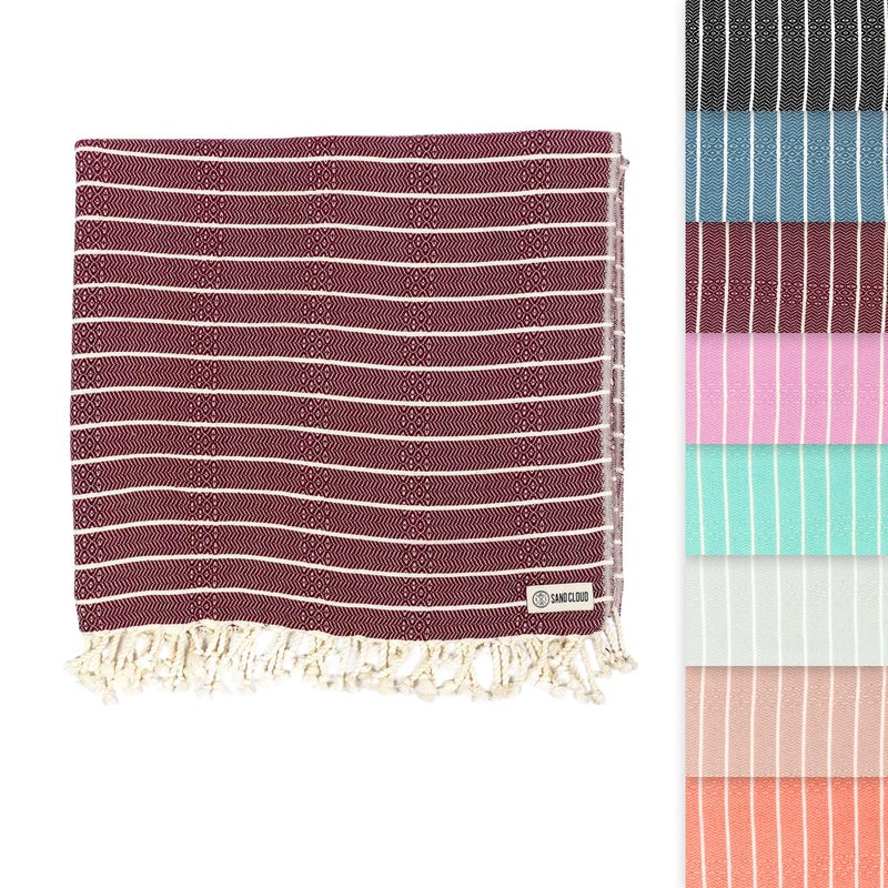 Sand Cloud Turkish Beach Towel  Sand Proof  100 Certified Organic Turkish Towel  Quick Dry Towel for Beach Picnic Blanket or Bath  As Seen on Shark Tank  Gocek Burgundy