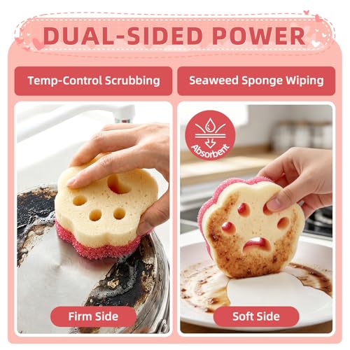 Cleangor 4pcs Scrub Sponges, Dual-Sided Temperature-Controlled Dish Sponges, Scratch-Free, Easy to Clean, Kitchen Cleaning Sponges for Tough Stains, Delicate Surfaces, Glassware, Cookware, Appliances - Image 2