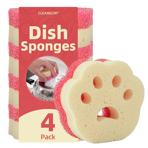 Cleangor 4pcs Scrub Sponges, Dual-Sided Temperature-Controlled Dish Sponges, Scratch-Free, Easy to Clean, Kitchen Cleaning Sponges for Tough Stains, Delicate Surfaces, Glassware, Cookware, Appliances - Image 1