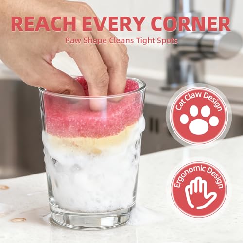 Cleangor 4pcs Scrub Sponges, Dual-Sided Temperature-Controlled Dish Sponges, Scratch-Free, Easy to Clean, Kitchen Cleaning Sponges for Tough Stains, Delicate Surfaces, Glassware, Cookware, Appliances - Image 4