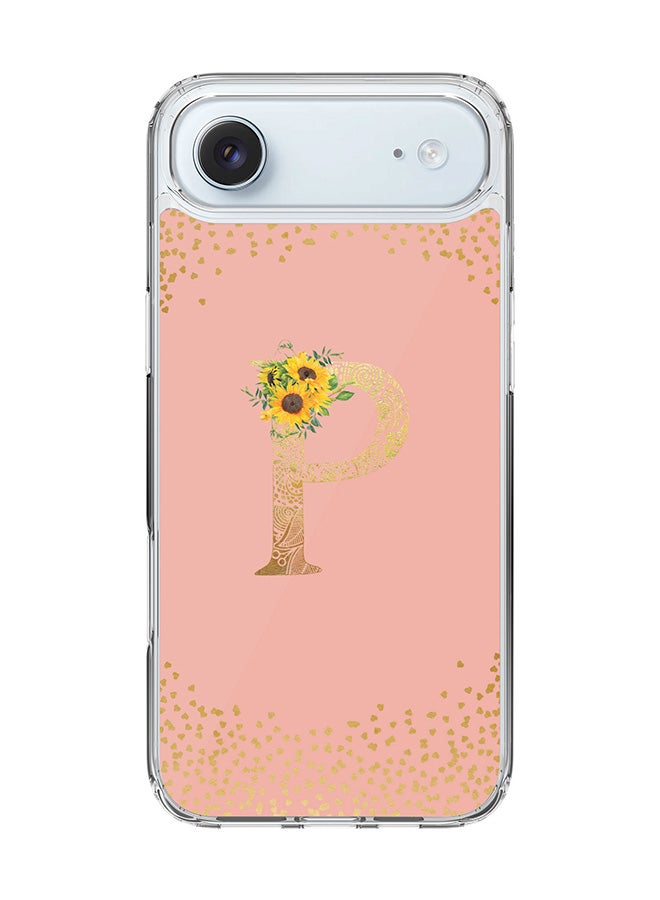 Stylizedd Classic Clear MagSafe Case for iPhone 17 Air , Hybrid Soft Case Flexible Edges Anti Drop TPU PC Gel Thin Transparent Cover [ Designed for iPhone 17 Air ] - Custom Monogram Initial Letter Floral Pattern Alphabet - P  (Rose Pink )