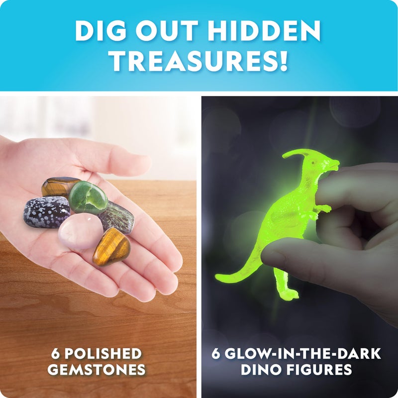 Blue Marble Easter Eggscavation Dig Kit - 12 Easter Egg Dig Bricks With Real Gemstones & Glow In The Dark Dinosaur Figures  Includes Dig Tools  Egg Hunt Or Dig Party Activity  Easter Basket Stuffers - Image 3