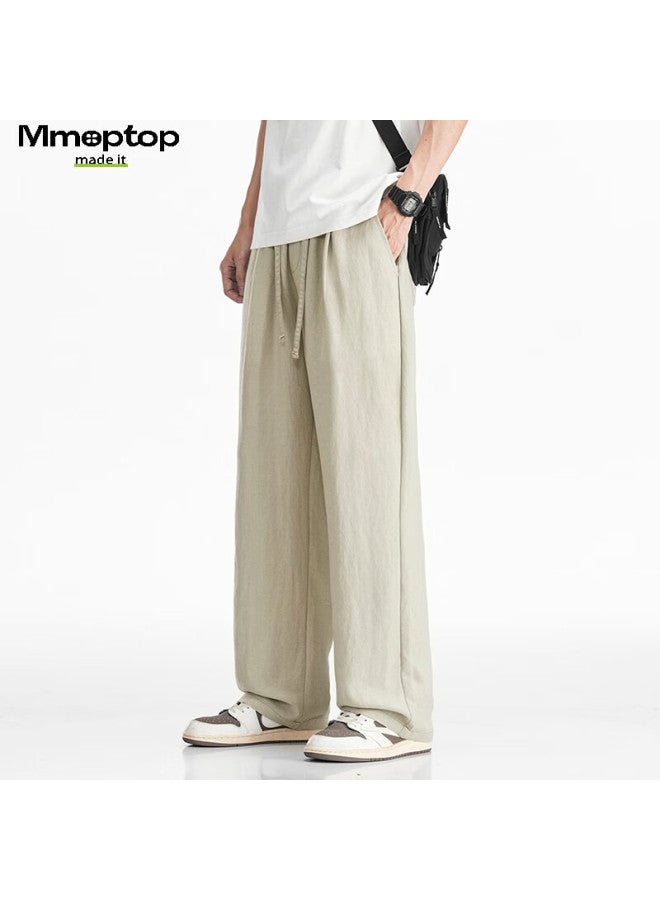 Mmoptop Laisail Tencel Linen Pants For Men, Summer Lightweight Loose Wide-leg Casual Trousers Mxxk34 Khaki XL - Image 2