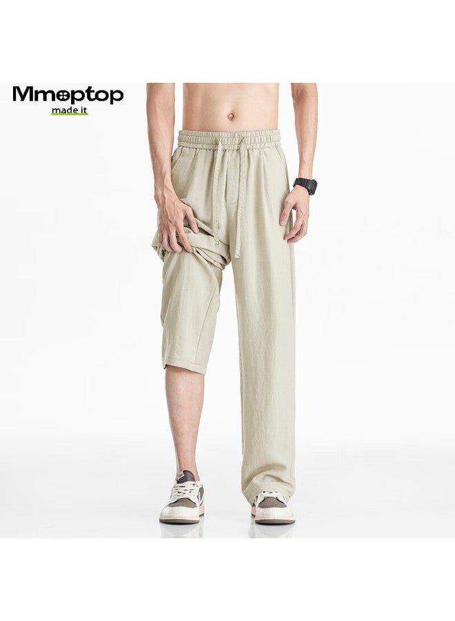 Mmoptop Laisail Tencel Linen Pants For Men, Summer Lightweight Loose Wide-leg Casual Trousers Mxxk34 Khaki XL - Image 5