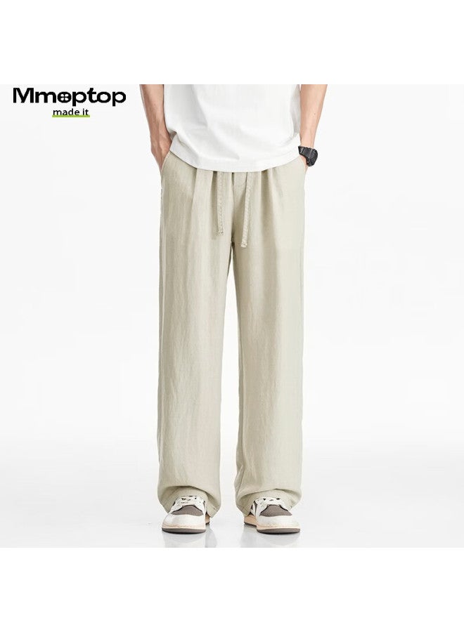 Mmoptop Laisail Tencel Linen Pants For Men, Summer Lightweight Loose Wide-leg Casual Trousers Mxxk34 Khaki XL - Image 1