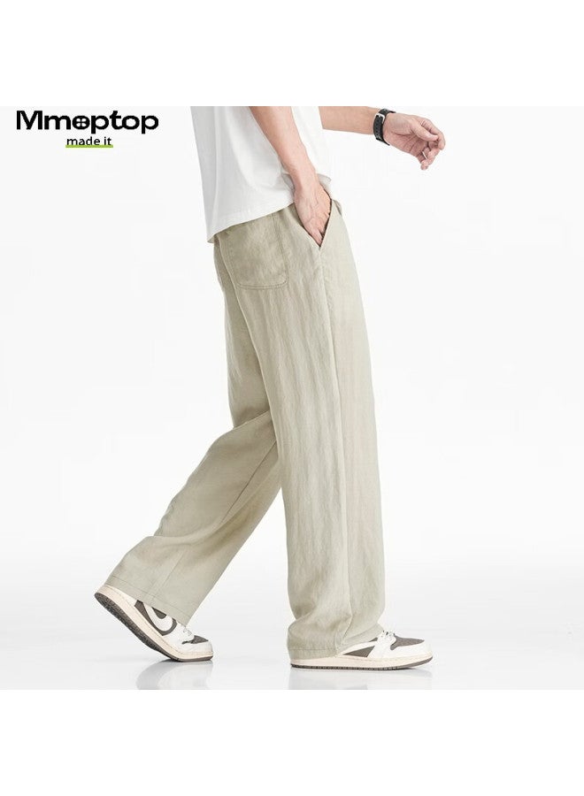 Mmoptop Laisail Tencel Linen Pants For Men, Summer Lightweight Loose Wide-leg Casual Trousers Mxxk34 Khaki XL - Image 3