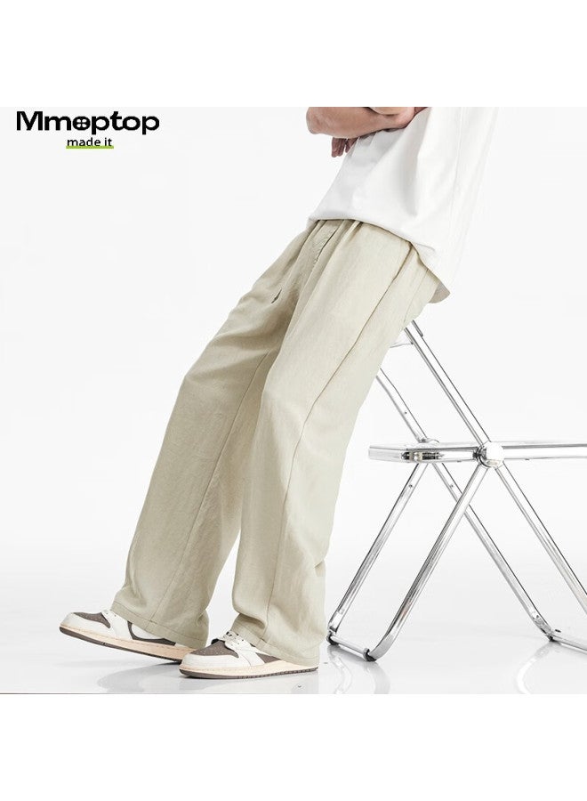 Mmoptop Laisail Tencel Linen Pants For Men, Summer Lightweight Loose Wide-leg Casual Trousers Mxxk34 Khaki XL - Image 4