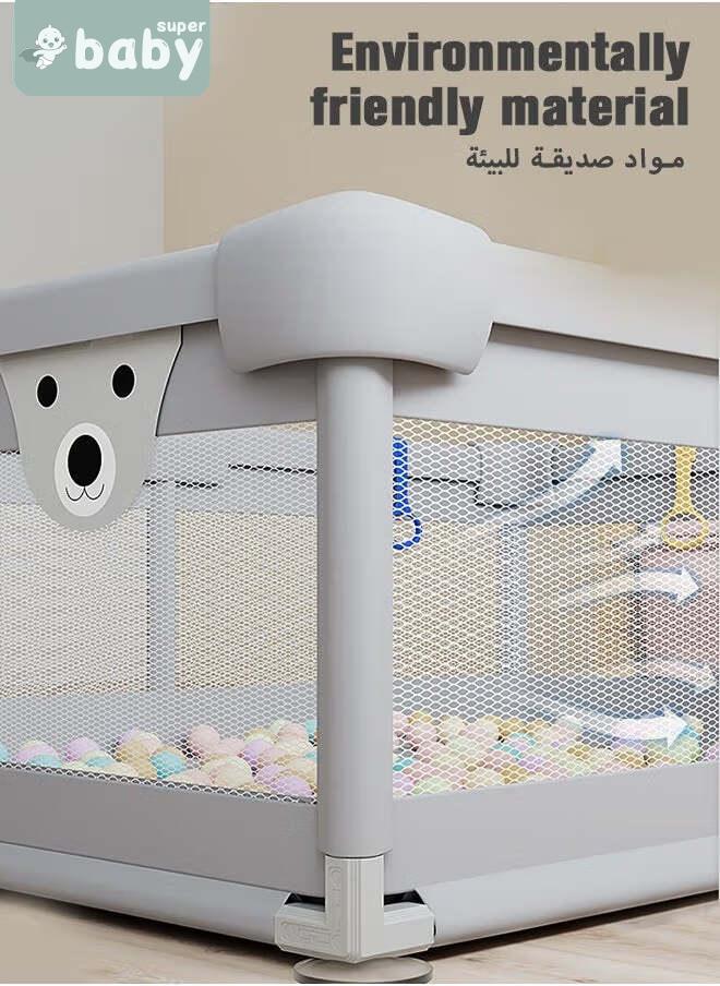 سوبر بيبي سياج حوض لعب الأطفال مع حصيرة للعب ، ملعب قوي للأطفال الصغار ، مركز نشاط للأطفال داخل وخارج المنزل مع 50 كرة محيطية و 3 لعبات ، 120 * 150 سم.  - Image 3
