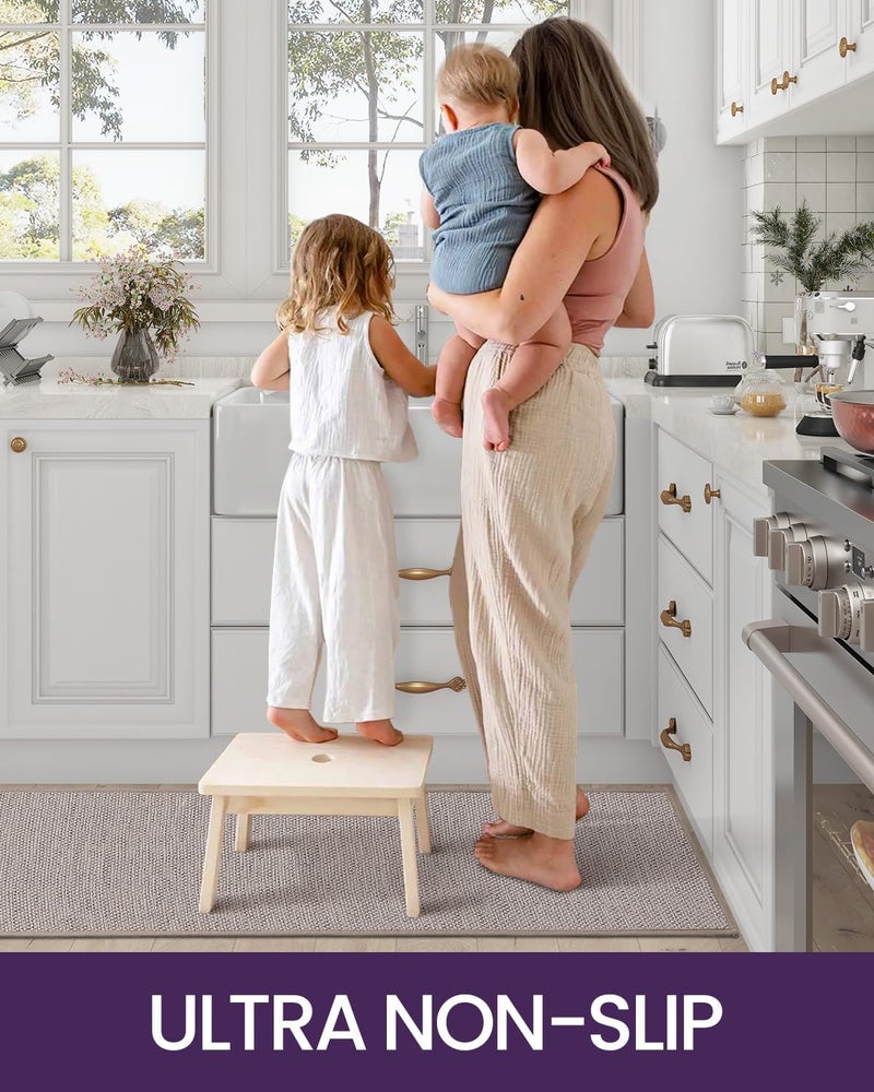 DEXI 2 Pcs Kitchen Mats and Rugs for Floor, 44x75 + 44x150 cm, Non Slip Washable Absorbent Thin Woven Runner Rug for Front of Sink, Laundry Room, Hallway, Khaki - Image 3